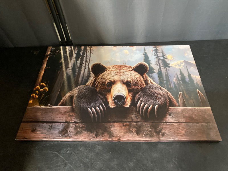 Photo 1 of Nature Forest Bear Canvas Wall Art Wild Animals Forest Painting Picture Wall Decor Brown Bear in the Moutain Posters Print Artwork for Bathroom Bedrooms Living Rooms Home Decor