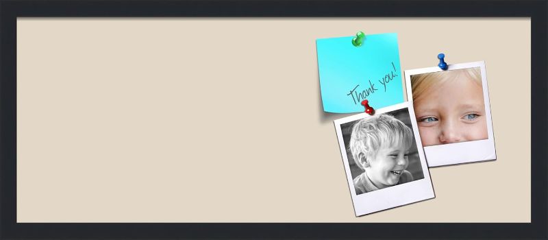 Photo 1 of  30x12 Inch Cork Bulletin Board. This Decorative Framed Pin Board Comes with Desert Pastel Design and a Satin Black Frame. Ideal for Home Office Decor or Message Board 