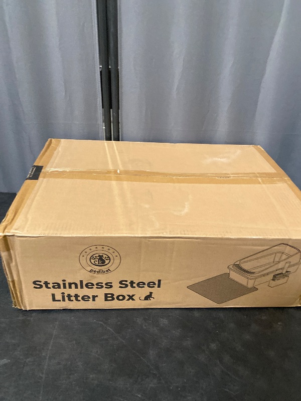 Photo 1 of Stainless Steel Cat Litter Box with Scoop, Metal Litter Box High Sided, Cat Litter Box Enclosure, XL Extra Large High-Sided Litter Boxs (Anti-Urine Leakage, Include Scoop) (Grey)