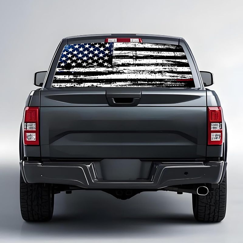 Photo 1 of 65x22 in Back Window Decals for Trucks - American Flag Window Decal Rear Window Decals for Truck Decor, Creative Truck Rear Window Decal for Personalized Decoration - AFD-3