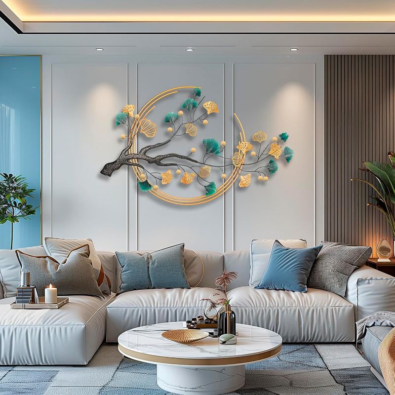Photo 1 of 3D Metal Wall Art Decor for Living Room Large Modern Wall Sculptures Gold, 59'' Metal Wall-mounted Home Decoration, Creative Ginkgo Décor for Living Room Dining Room Bedroom (ginkgo leaf)