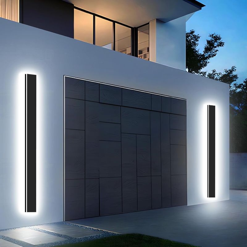 Photo 1 of 39inch 2pcs Modern Outdoor Wall Light,4.33 Inch Wide Dimmable Linear Outdoor Wall Sconce Waterproof Ip65,Black LED Long Outdoor Lights for Garage Front Door Exterior Wall Lights