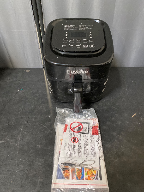 Photo 1 of Nuwave Brio 8-Qt Air Fryer, Powerful 1800W, Easy-to-Read Cool White Display, 50°-400°F Temp Controls, 100 Pre-Programmed Presets & 50 Memory Slots, Integrated Smart Thermometer, Linear T Technology