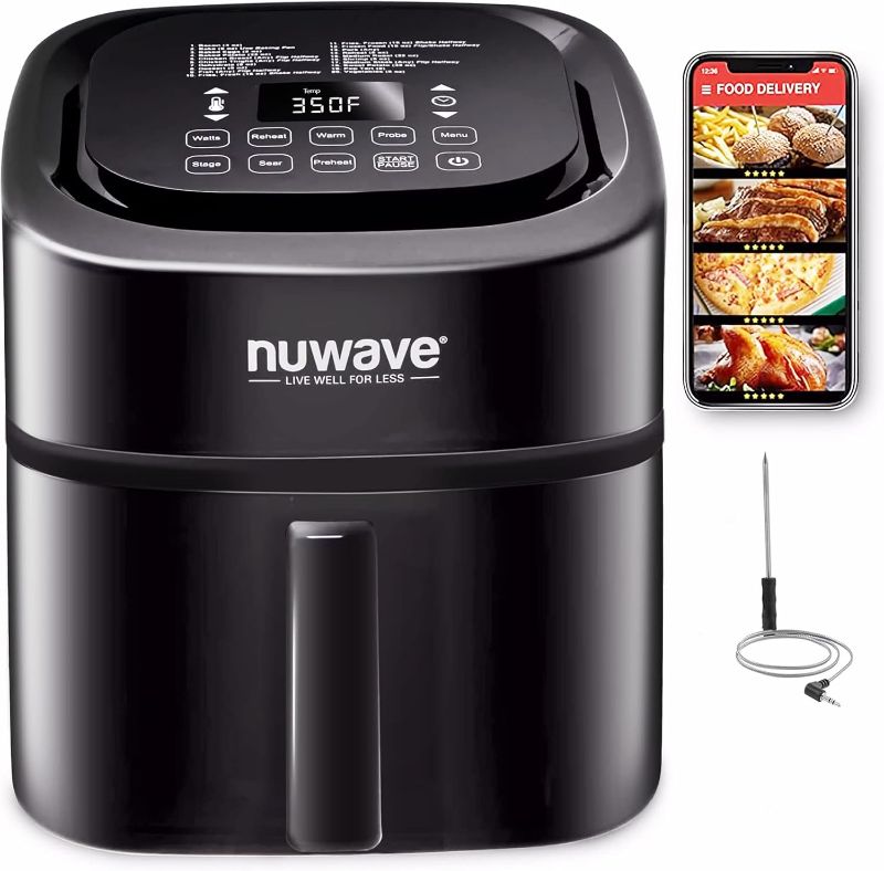 Photo 1 of Nuwave Brio 8-Qt Air Fryer, Powerful 1800W, Easy-to-Read Cool White Display, 50°-400°F Temp Controls, 100 Pre-Programmed Presets & 50 Memory Slots, Integrated Smart Thermometer, Linear T Technology