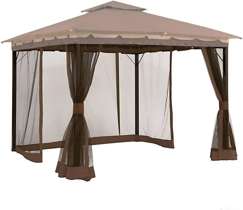 Photo 1 of Gazebo Universal Replacement Mosquito Netting,10' x 12' Outdoor Canopy Net Screen 4-Panel Sidewall Curtain, with Zippers?Excluding Gazebo (Brown)