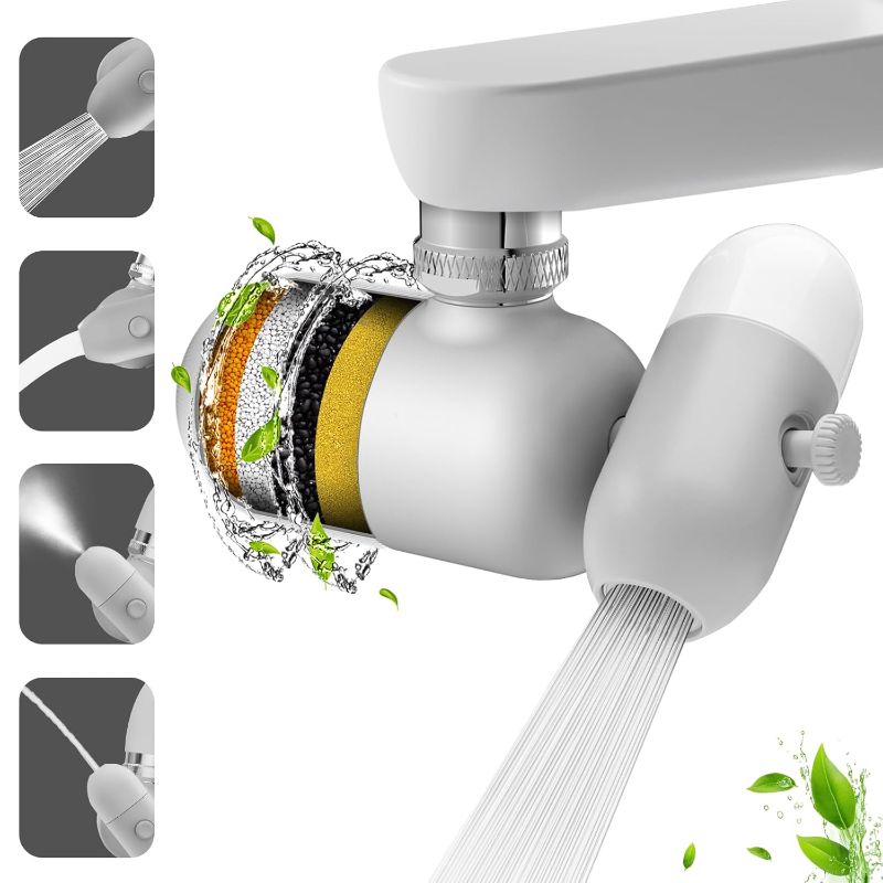 Photo 1 of 4 Modes Multifunctional Kitchen & Bathroom Water Filter for Sink Faucet with 2pcs Replacement Filters - 99.9% Chlorine Removal-Skin Hydration in 2 Weeks- Compatible with Most of Faucet