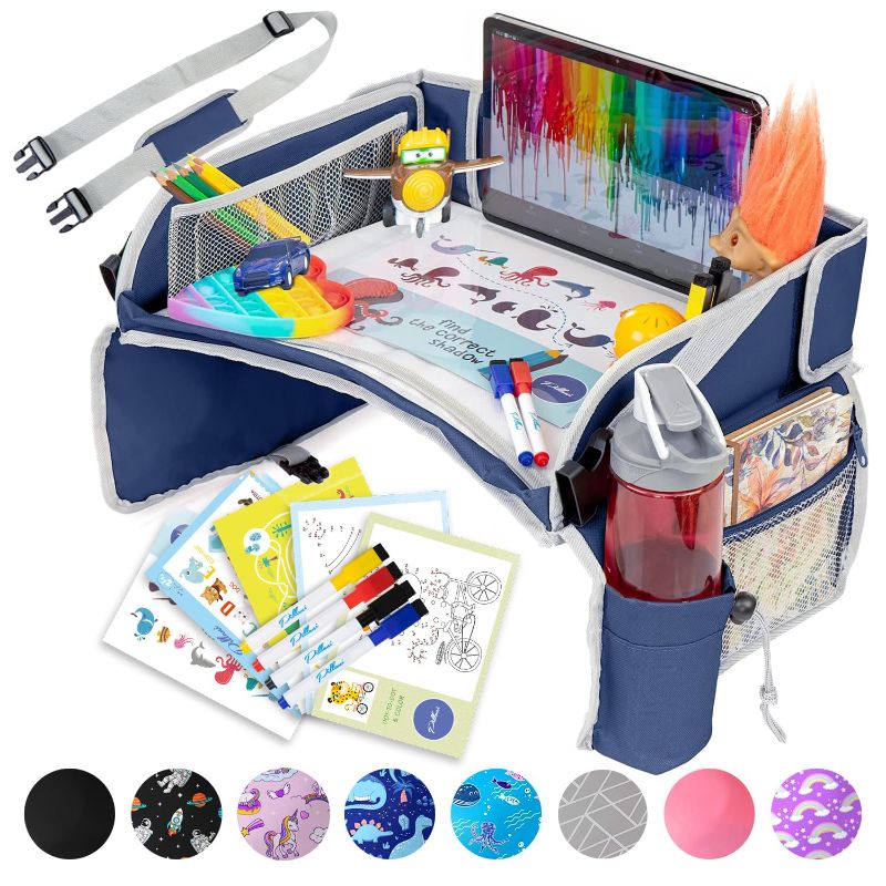 Photo 1 of Kids Travel Tray for Car - Car Seat Tray for Kids Travel, Road Trip Essentials Must Haves - Carseat Table Roadtrip Activities - Toddler Lap Desk Organizer for Airplane - Kids Travel Essentials