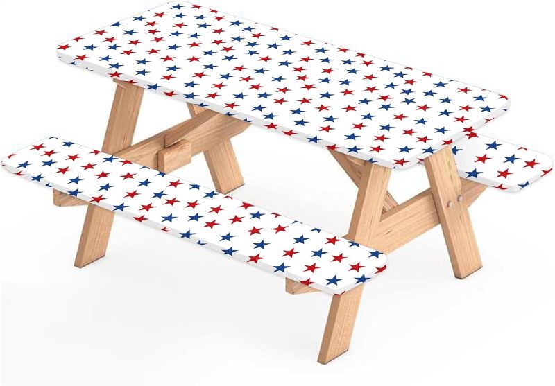 Photo 1 of 3Pcs Patriotic Picnic Table Cover with Bench Covers Star Camping Essentials Waterproof Elastic Rectangle 6 Ft Tablecloth for 4th of July Independence Day, 72" x 30