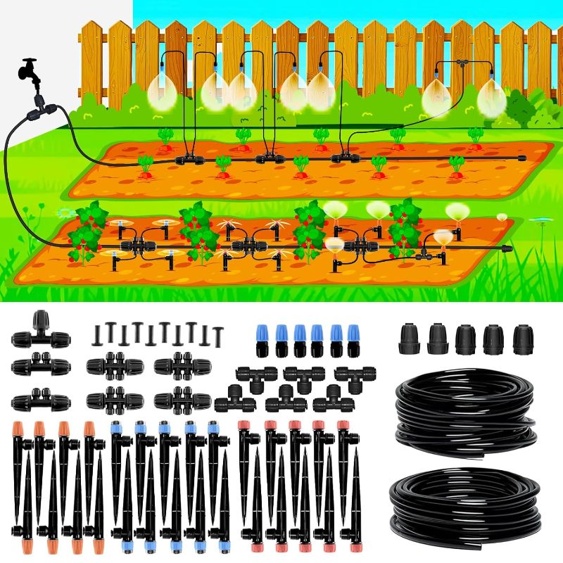 Photo 1 of 240FT Drip Irrigation System, 2025 Upgraded Quick Connector Irrigation System for Garden, Adjustable Nozzles, Garden Watering System with 1/4" & 1/2" Tubing, Sprinklers for Garden, Greenhouse, Lawn
