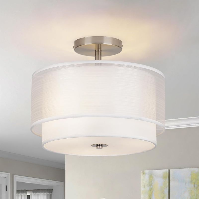 Photo 1 of Semi Flush Mount Ceiling Light Fixture,Bedroom Ceiling Lights,12.6'' Light Fixtures Ceiling Mount,Drum Light Fixture,3-Light Modern Close to Ceiling Lamps for Living Room Dining Room Kitchen Entryway