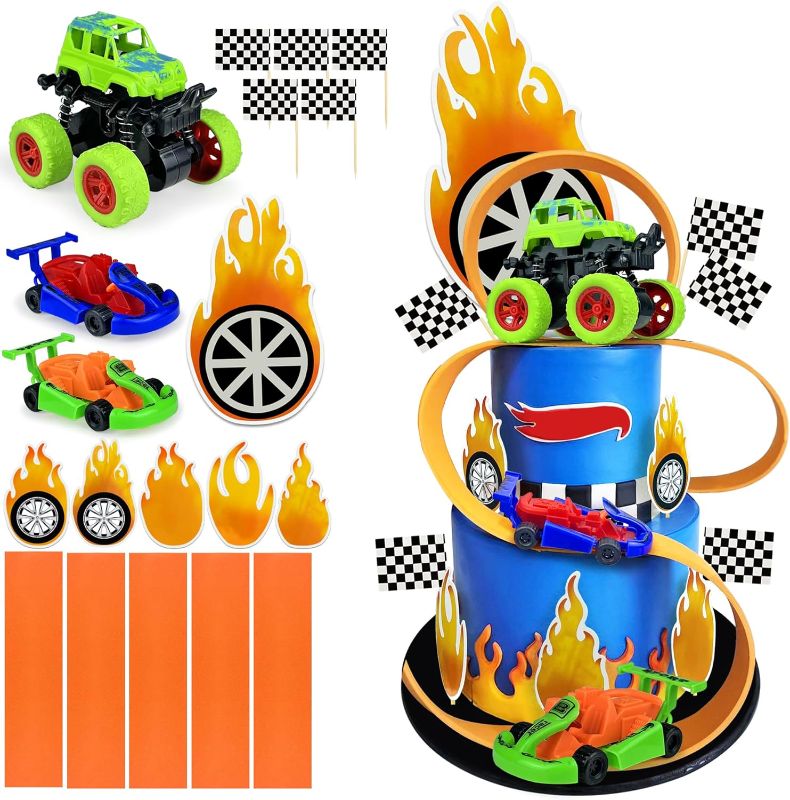 Photo 1 of 19PCS Truck Cake Decorations Trucks Race Cars Cake Topper For Truck Themed Racing Car Party Decoration Supplies