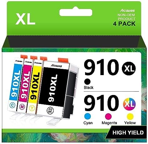 Photo 1 of 910XL Ink for HP 910XL Ink Cartridges Combo Pack Replacement for HP 910 Ink Cartridges for HP Printers HP910XL Work for Office Jet Pro 8020 8025 8028 8010 Printer, Black and Color
