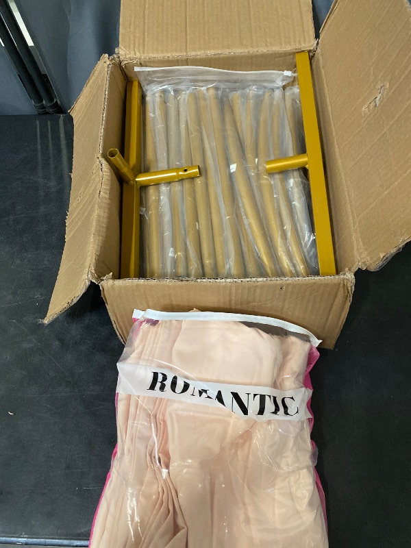 Photo 1 of Arch Backdrop Stand and Cover Set 6&6.6&7.2ft Gold Wedding Arch Stand Beige Arches Cover Balloon Arched Frame Chiara Backdrop Covers for Birthday Party Banquet Ceremony Decoration