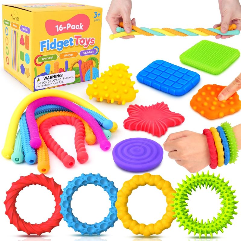 Photo 1 of Sensory Texture Toys for Autistic Kids: 16 Pack Super Soft & Textured Sensory Fidget Toys for Autistic Children Special Needs | Autism Stretchy Toys for Kids 3+ Year Old | ADHD Toys Bulk