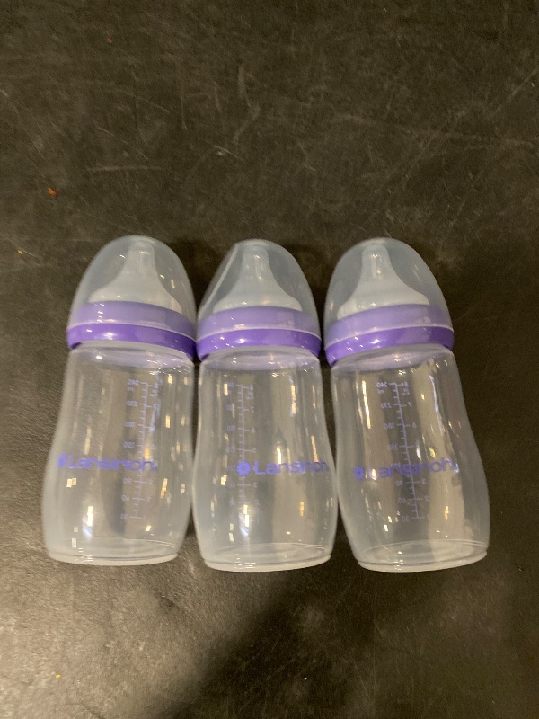 Photo 1 of Lansinoh Anti-Colic Baby Bottles for Breastfeeding Babies, 8 Ounces, 3 Count, Includes 3 Medium Flow Nipples, Size M