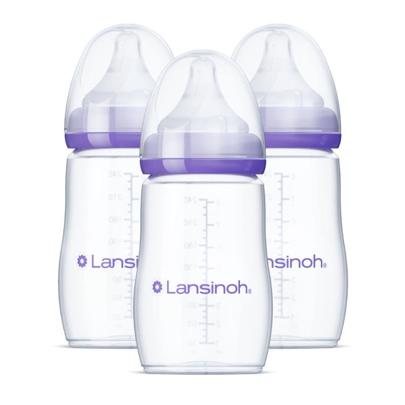 Photo 1 of Lansinoh Anti-Colic Baby Bottles for Breastfeeding Babies, 8 Ounces, 3 Count, Includes 3 Medium Flow Nipples, Size M
