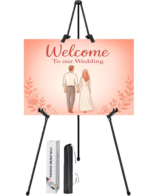 Photo 1 of Black Easel Stand for Sign & Poster - 63" Adjustable Metal Display Easels for Wedding Welcome Signs, Painting, Canvas, Art & Picture - Portable Folding Tripod with Carry Bag, Holds 5 Lbs