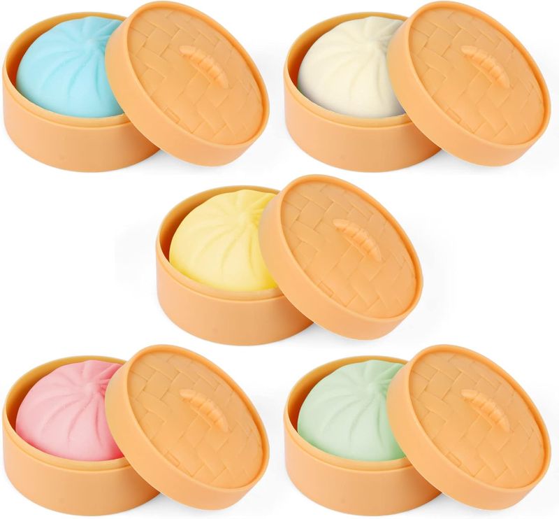 Photo 1 of 5 PCS Colorful Dumpling Stress Balls Fidget Sensory Toy,Squeeze Dough Ball Stress Relief Hand Toy,Bun with Food Steamer Stretchy Desk Toys