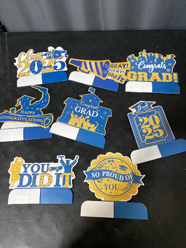 Photo 1 of 2025 Graduation Party Decorations - Blue Gold Class of 2025 Graduation Party Decorations Honeycomb Centerpieces for Tables Congratulate for 2025 Congrats Grad Party Supplies Favors 8 Pcs