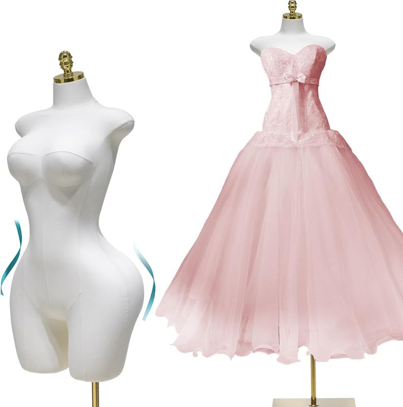 Photo 1 of Female Mannequin Body Torso, Plus-Size Adjustable Sexy Dress Form, Metal Stand Base Clothing Display Model Manikin, Retail Model for Store, Boutique, Designer,Jewelry(Gold, Large)