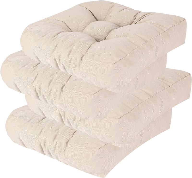 Photo 1 of RACE LEAF 4 Pack 17x17 Inch Patio Chair Cushions, Memory Foam Seat Cushions Waterproof with Tufted Design & Non-Slip Backing (Khaki)