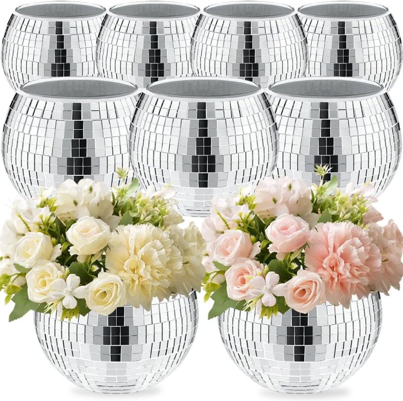Photo 1 of 9 Pcs Disco Ball Vase,Glass Disco Ball Vases, Mirror Disco Balls,Candle Holder Vase,Disco Ball Decorations,Wedding Centerpieces,Birthday Parties,Bedroom,Office Decorations (5 x 6 inches)