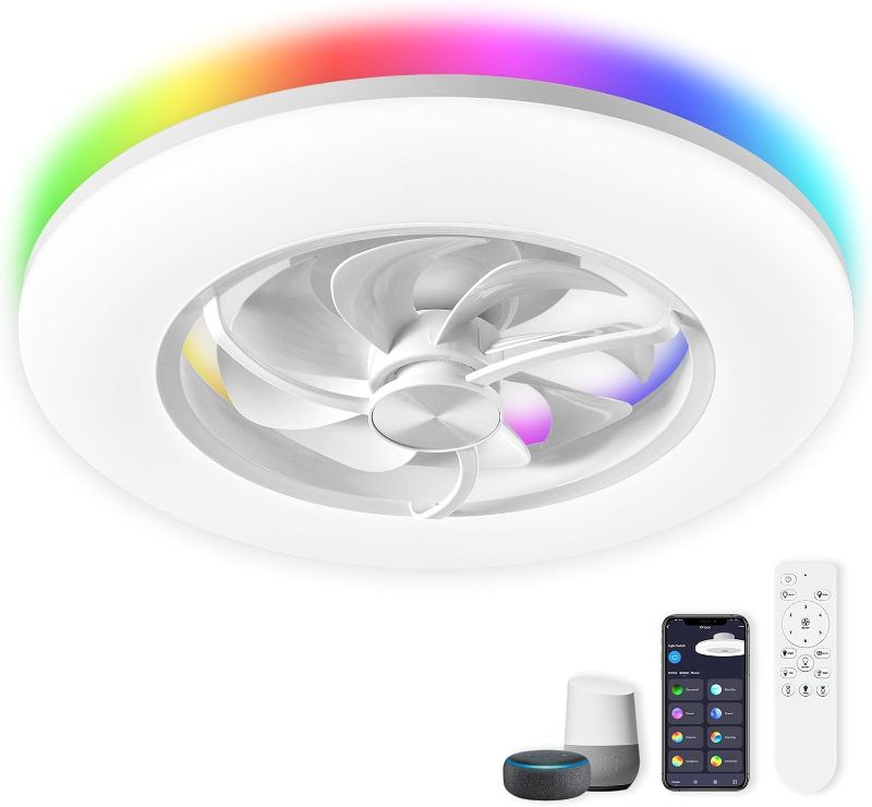 Photo 1 of Orison Ceiling Fan with Light 22.4 in Low Profile LED-RGB Color Changing