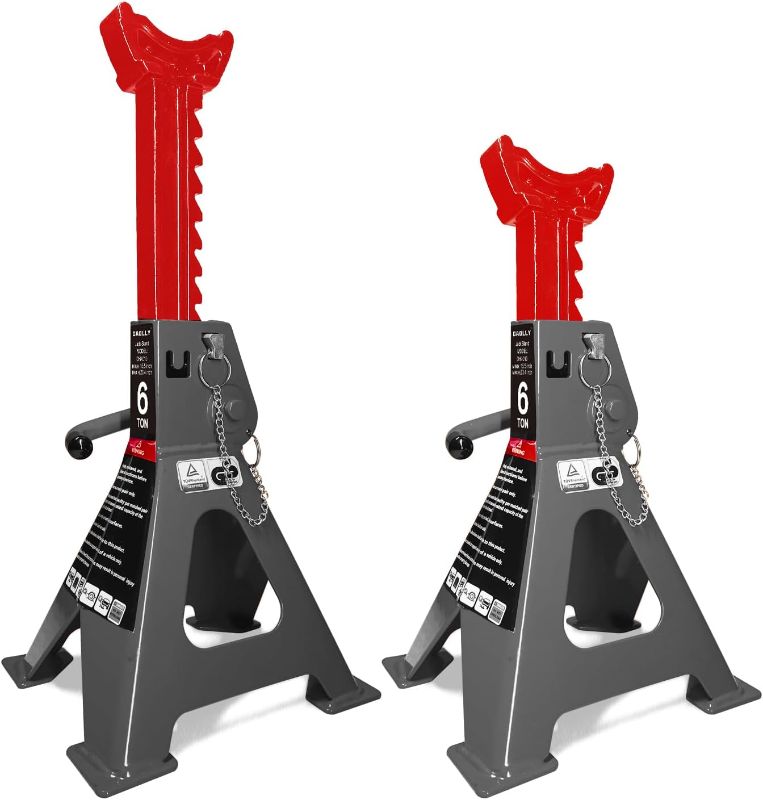 Photo 1 of Car Jack Stands 6 Ton with Double Locking and Large Foot Base for Lifting Cars,SUVS,MPVS, Heavy Duty Steel, 13000 lb Capacity, 1 Pair