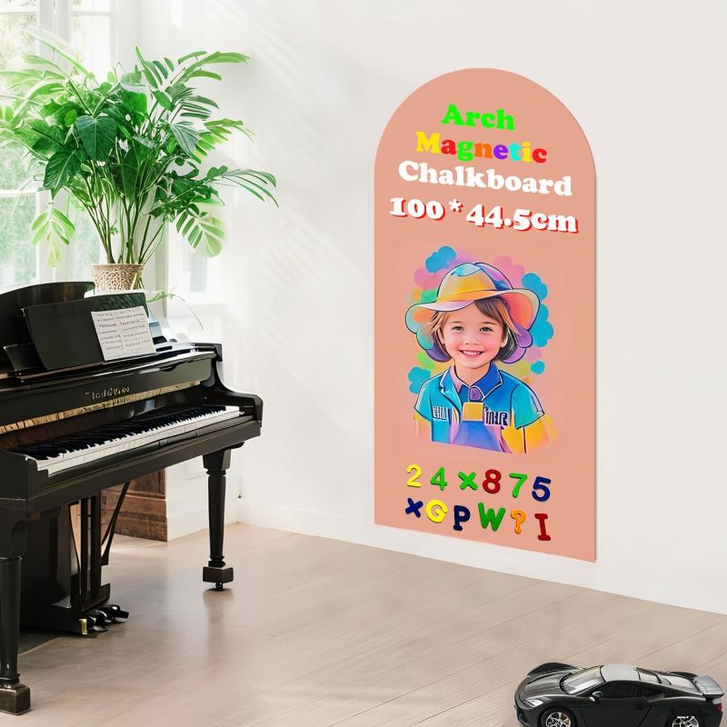 Photo 1 of Magnetic Arch Wall Decal 39.3"x17.5" Chalkboard Contact Paper Peel and Stick Self Adhesive Magnetic Wall Board Sticker with 36 Magnet Letters for Kid Chalk Board Wallpaper Roll (Camel Pink)