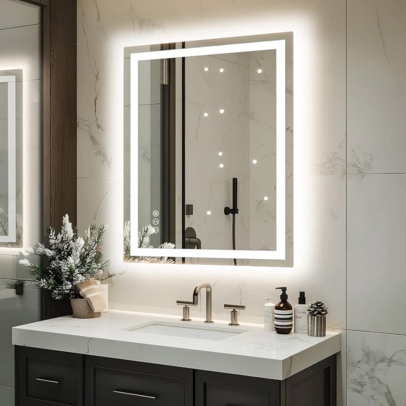 Photo 1 of 32"x 24" LED Bathroom Mirror with Lights, Dimmable, Double Lights, Backlit + Front Lit, 3 Colors Led Mirror for Bathroom, Lighted Bathroom Vanity Mirror, Tempered Glass(Horizontal/Vertical)