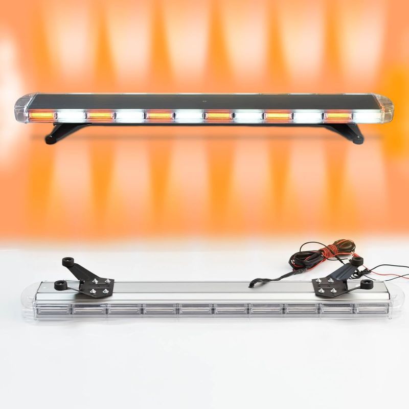 Photo 1 of 55 inch Amber/White nterval COB Rooftop Emergency LED Warning Lights Bar Adjustable Mounting Brackets 16 Strobe Patterns for Snowplow, Tow Trucks, Crane, Construction Cars, Security, Law Enforcement