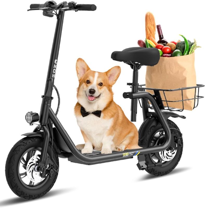 Photo 1 of Electric Scooter with Seat ZD06, 800W Peak Motor, 20 Mile Range & 15.5 Mph, Key Start, Foldable E-Scooter with Carry Basket for Pets & Cargo, Electrically-Powered Motor Scooters