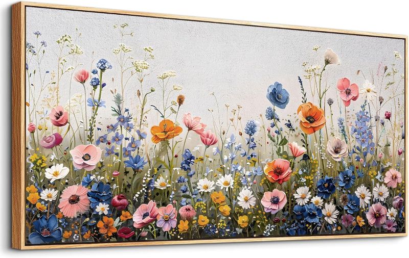 Photo 1 of Large Framed Canvas Wall Art For Living Room & Bedroom Abstract Wall Painting Flowers Wall Pictures Home Decor Prints Posters Modern Room Home Decor Wood Framed 24" x 48"