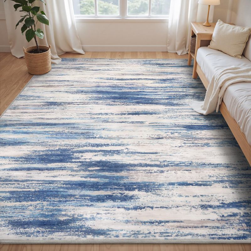 Photo 1 of 6x9 Area Rugs for Living Room Modern Abstract for Bedroom Indoor Carpet Blue