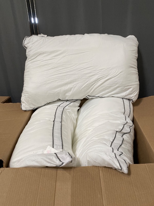 Photo 1 of Pillows Standard Size Set of 3 - Medium Soft Support Gusseted Standard Hotel Pillows for Bed, Cooling Down Alternative Sleeping Pillow for Back, Stomach or Side Sleepers, Easy Care - White