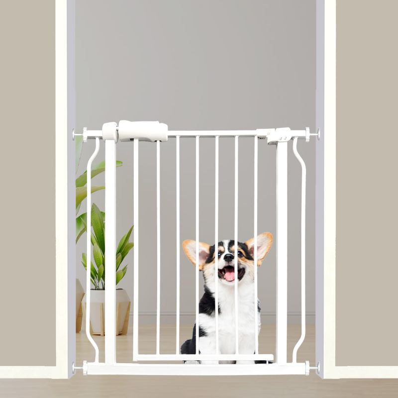 Photo 1 of 29-34 Inch Baby & Dog Gate, Pressure Mounted Auto Close, Walk Through Safety Gate for Narrow Stairs & Hallways, White Heavy-Duty Metal - Kids & Pets