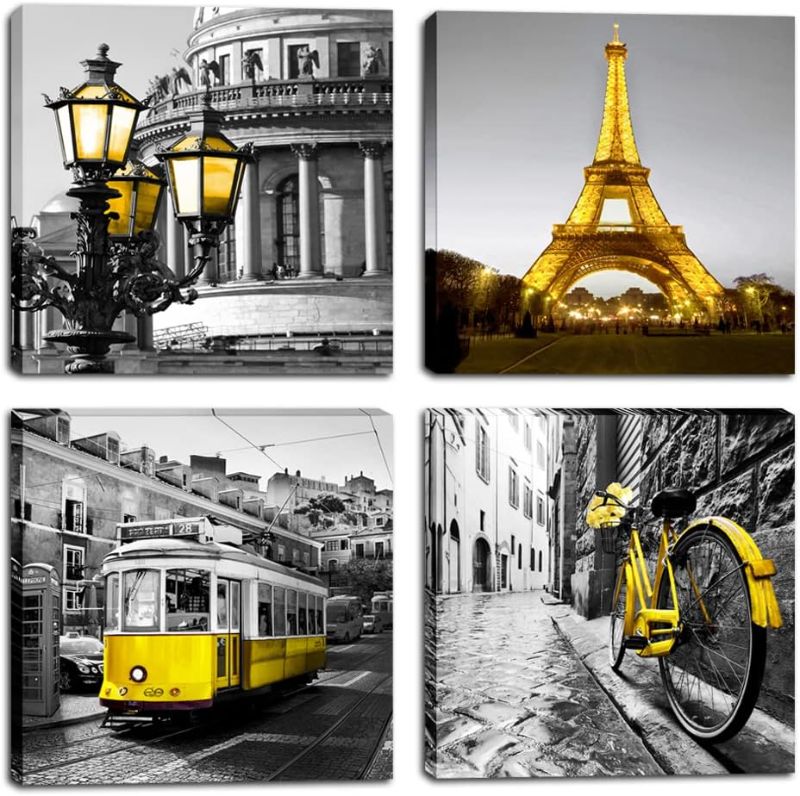 Photo 1 of Decor Bedroom Paris Eiffel Tower Wall Art Canvas Print Black and White Wall Art Decoration Living Room 16x16 inch x4 Panel