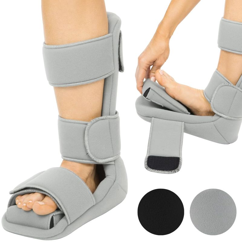 Photo 1 of Vive Plantar Fasciitis Night Splint Plus Trigger Point Stretch Wedges - Soft Leg Brace Support, Orthopedic Sleeping Immobilizer Stretch Boot (Large: Men's: 8.5-11, Women's: 10-12)