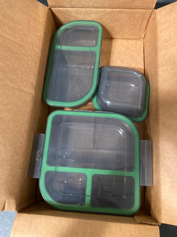 Photo 1 of Assorted Size To-Go Food Containers, Pack Of 3, Reusable, Microwave Safe, Smoke/Green, NSF Certified, Smoke/Green