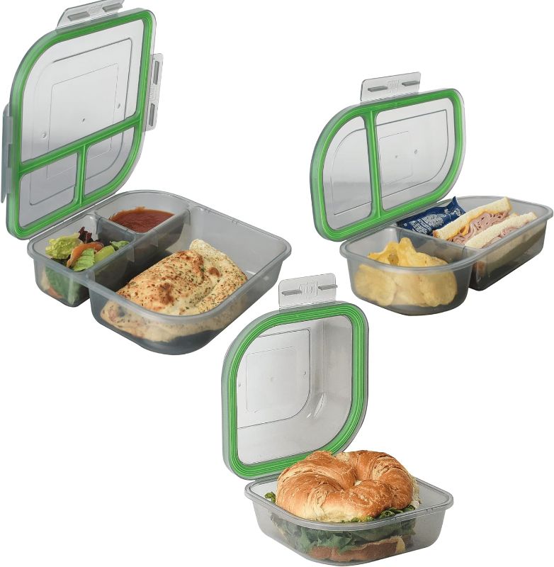 Photo 1 of Assorted Size To-Go Food Containers, Pack Of 3, Reusable, Microwave Safe, Smoke/Green, NSF Certified, Smoke/Green