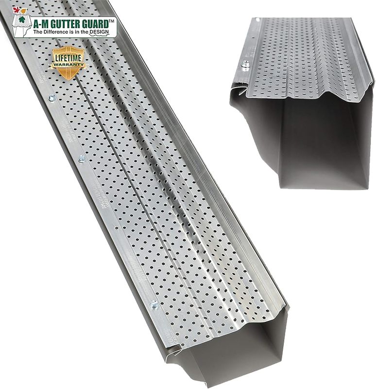 Photo 1 of A-M Gutter Guard - Heavy Duty Lifetime Quality Aluminum Leaf & Debris Protection for 5-inch and 6-inch (6 Inch-23 Feet, Mill Finish) - Made in The USA