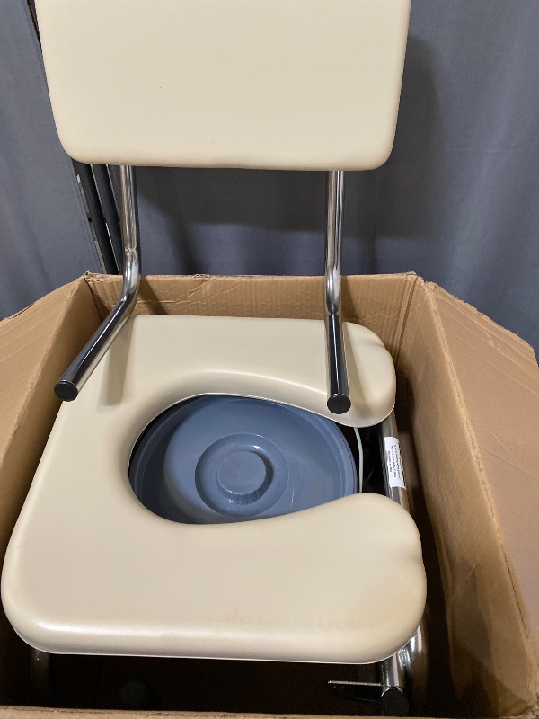 Photo 1 of Medline Drop Arm Commode with Padded Seat and Backrest, Durable Toilet Chair for Adults and Seniors, Removable Pail, Splash Guard, Drop Down Arms for Easy Transfer, 350 lb. Weight Capacity, Tan