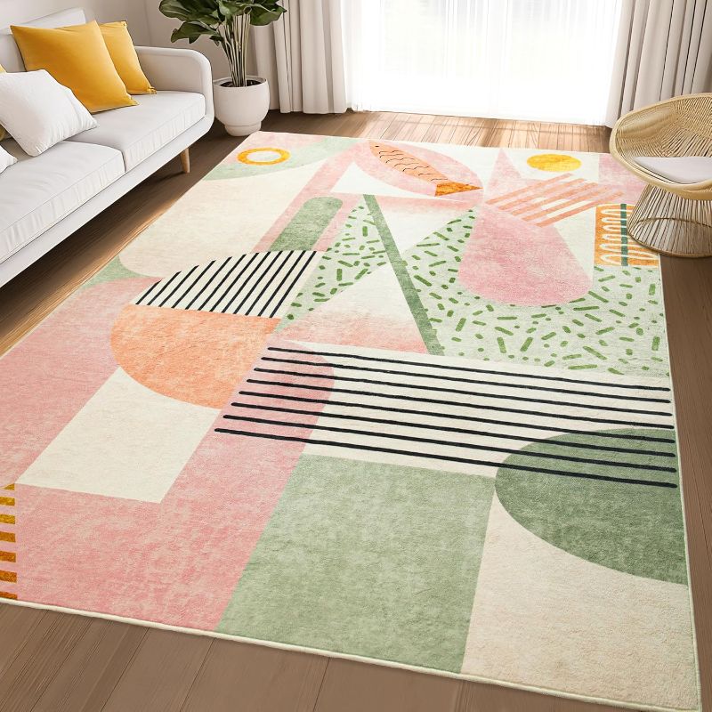Photo 1 of Tepook Pink Area Rug for Living Room, 8x10 Indoor Carpet for Bedroom Washable, Non-Slip Abstract Print Kids Rug for Nursery Playroom Classroom Dorm Office Dining Room