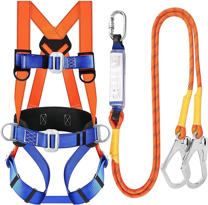 Photo 1 of Safety Harness Fall Protection Kit: Full Body Roofing harnesses with Shock Absorbing Lanyard - Updated Comfortable Waist Pad