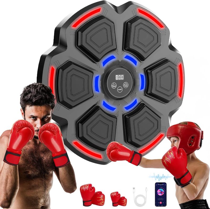 Photo 1 of Music Boxing Machine for Kids, Wall Mounted Smart Boxing Equipment for Adults, Music Punching Machine for Home (Black Boxing with 2 Gloves)