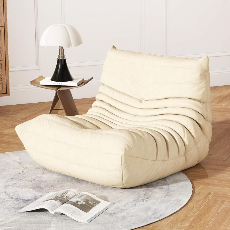 Photo 1 of Bean Bag Chair for Adults, Lazy Floor Sofa Couch - Adult Size with Soft Waterproof Fabric for Living Room, Apartments, Reading Corner, Gaming, and Movie Venue (White)