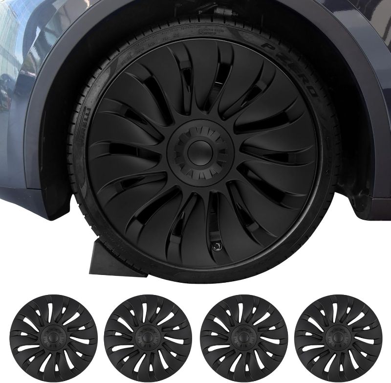 Photo 1 of Tesla Model Y 19" Wheel Covers - Matte Black ABS Hubcaps with Rim Protectors | Compatible with 2021-2024 Model Y, not Compatible with Tesla Y Juniper 2026