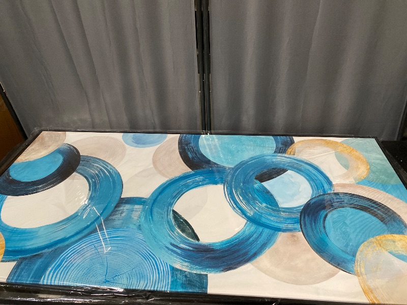 Photo 1 of Large Wall Art Living Room - Framed Abstract Canvas Wall Art Bedroom Teal Blue Circle Fantasy Painting Artwork Pictures Ready to Hang for Kitchen Bathroom Office Home Decor 29x58 In