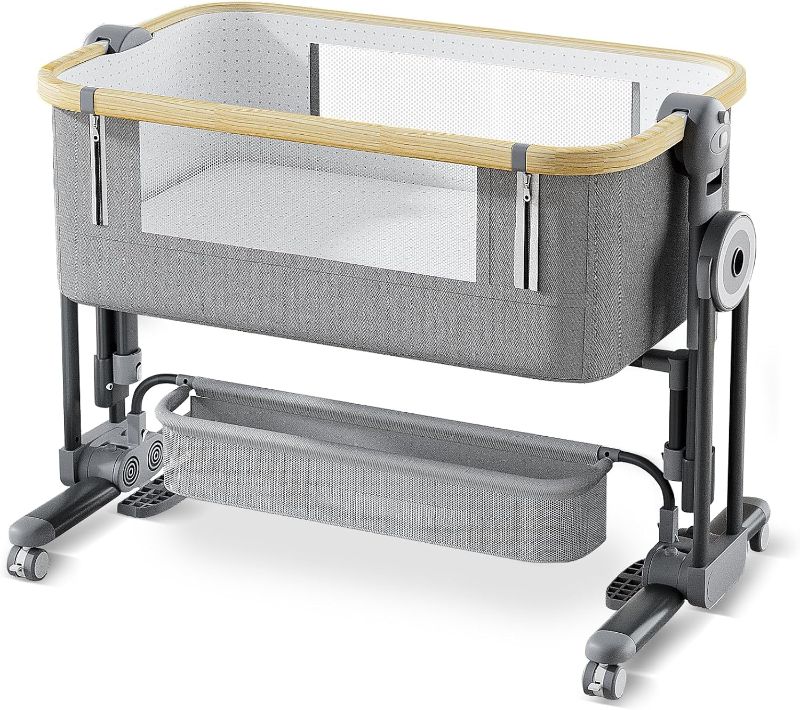 Photo 1 of 4 in 1Baby Bassinet,Bedside Bassinet for Baby, Rocking Bassinet with Comfy Mattress and Wheels, 7 Height Adjustable Easy Folding Portable Bedside Crib for Newborn
