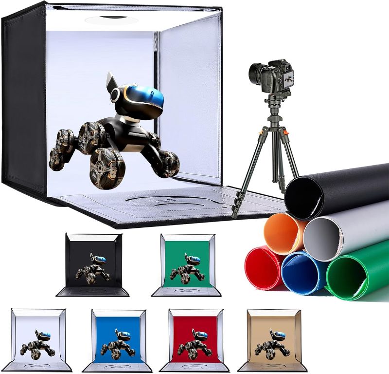 Photo 1 of Photo Studio Light Box, 24"x24" Professional Dimmable Portable Photo Box with 240 LEDs Lights & 6 Kinds Double-Sided Color Backgrounds for Product Photography